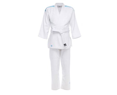 Кимоно Adidas для дзюдо Club с поясом белое с голубыми полосками