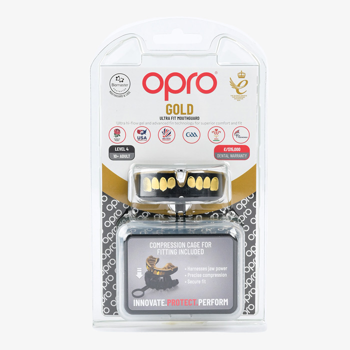 Боксерская капа Opro Gold Level Black Grillz - фото 1