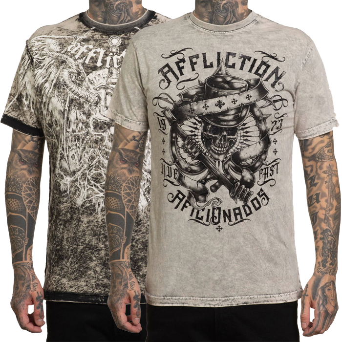 Двусторонняя футболка Affliction Electric Fire Black/Off White - фото 1