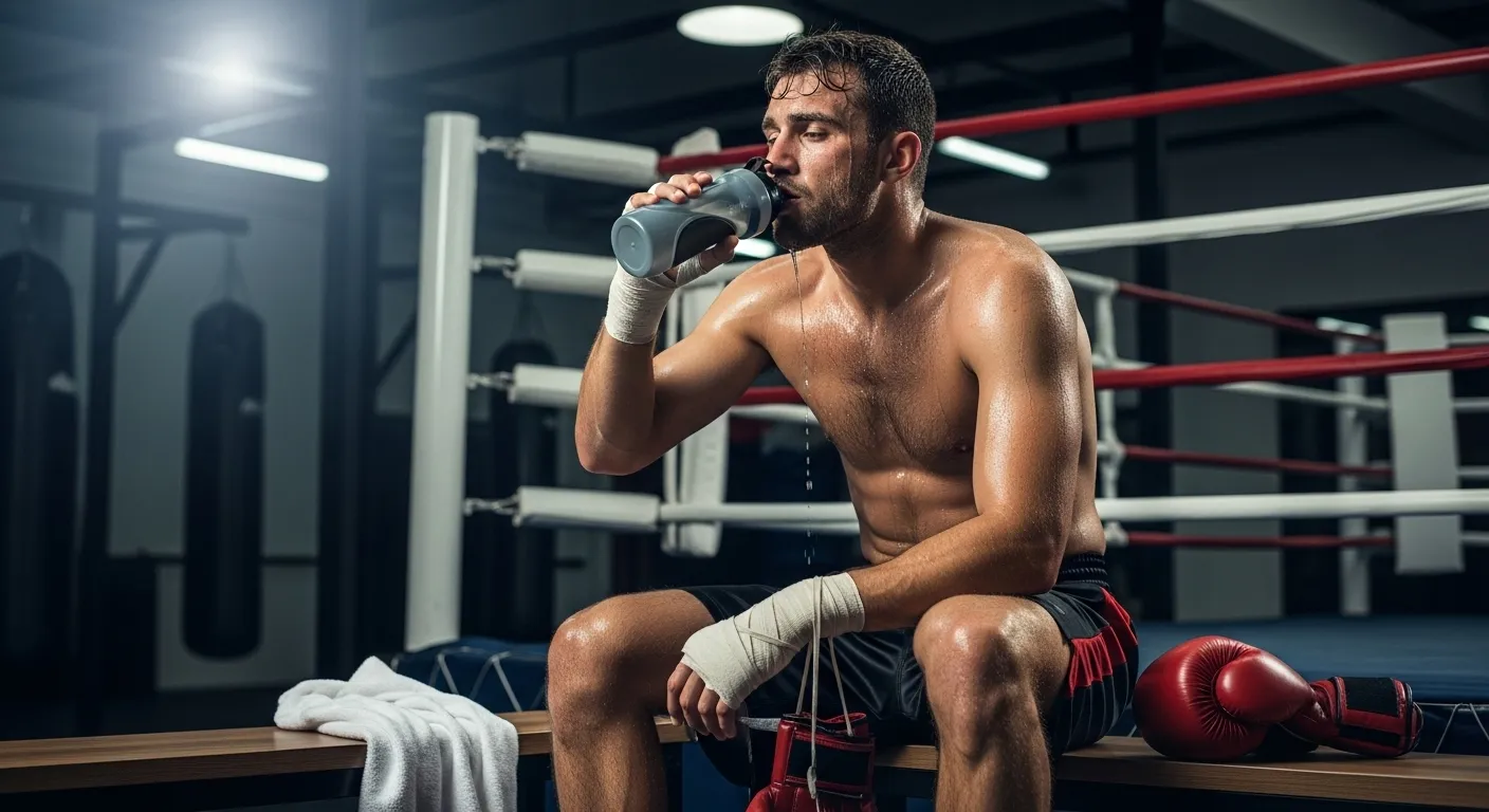 Боксер отдыхает после интенсивной тренировки