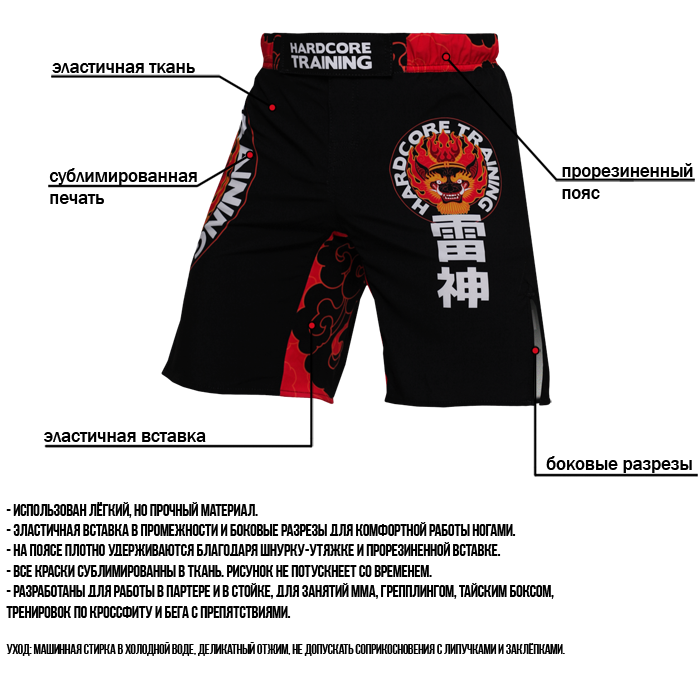 Шорты Hardcore Training Raijin Black/Red - фото 6