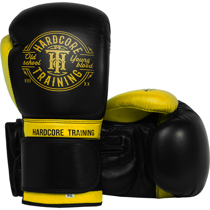 Боксерские перчатки Hardcore Training Premium Black/Yellow - фото 1