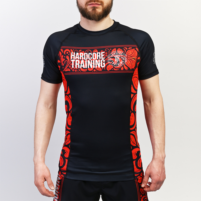 Рашгард Hardcore Training Russian Pattern SS Black/Red (Короткий рукав) - фото 1