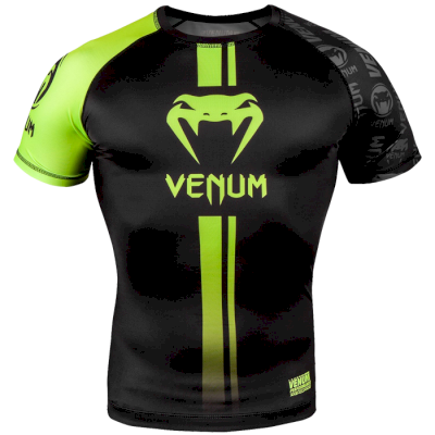 Рашгард Venum Logos Black/Neo Yellow короткий рукав